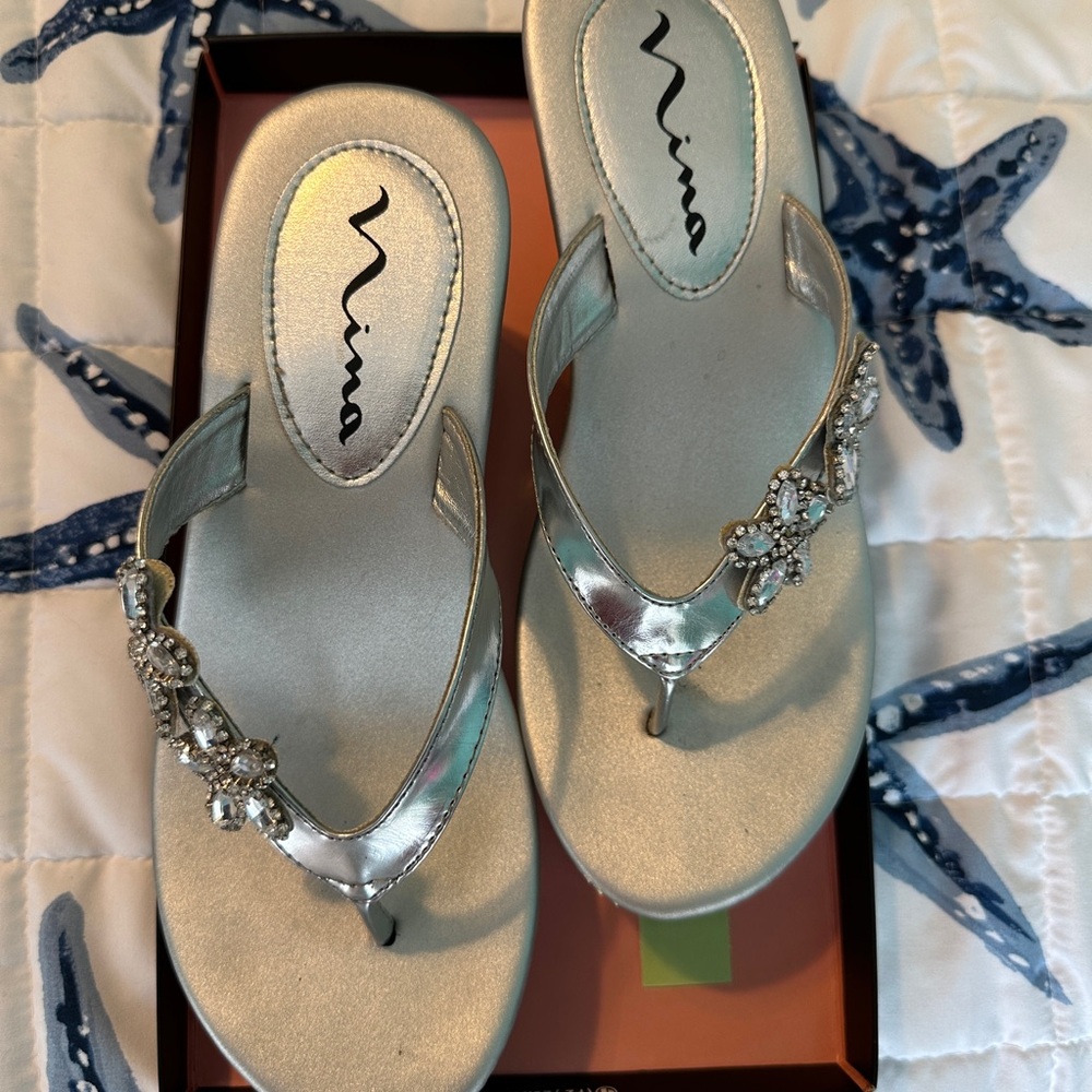Nina Metallic Silver Embellished Sandals